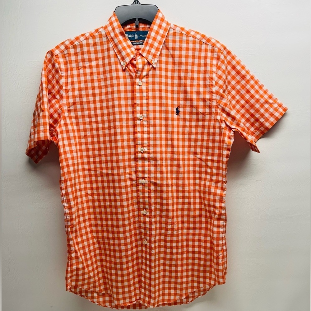 Ralph Lauren mens custom fit plaid shirt orange size M